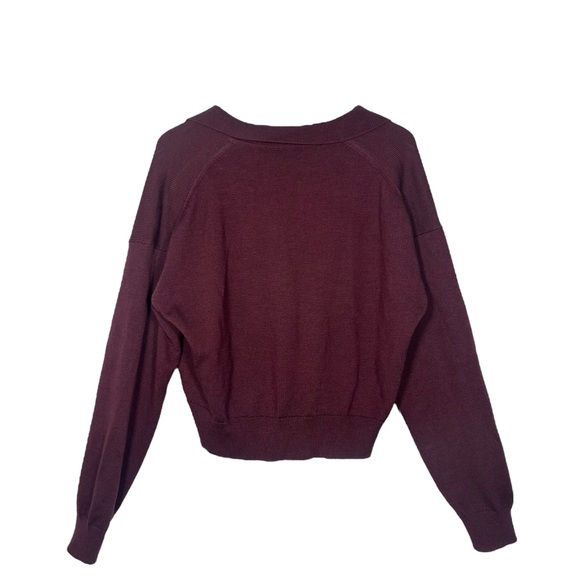 Wilfred Aritzia Clara Merino Wool Waist Sweater Burgundy Collared Knit Size L - Picture 2 of 11